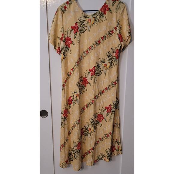 Hibiscus Collection Hawaiian Diagonal Floral Midi Summer Dress Hula -Size:	L - Picture 2 of 8